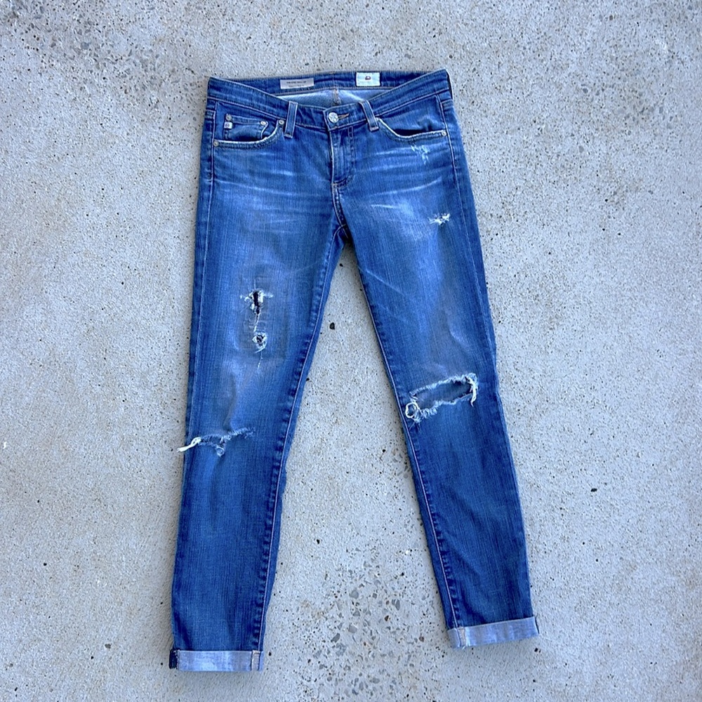 AG The Stilt Cigarette Roll-Up Low-Rise Distressed Stretch Ankle Jeans Waist 26 - Picture 3 of 11